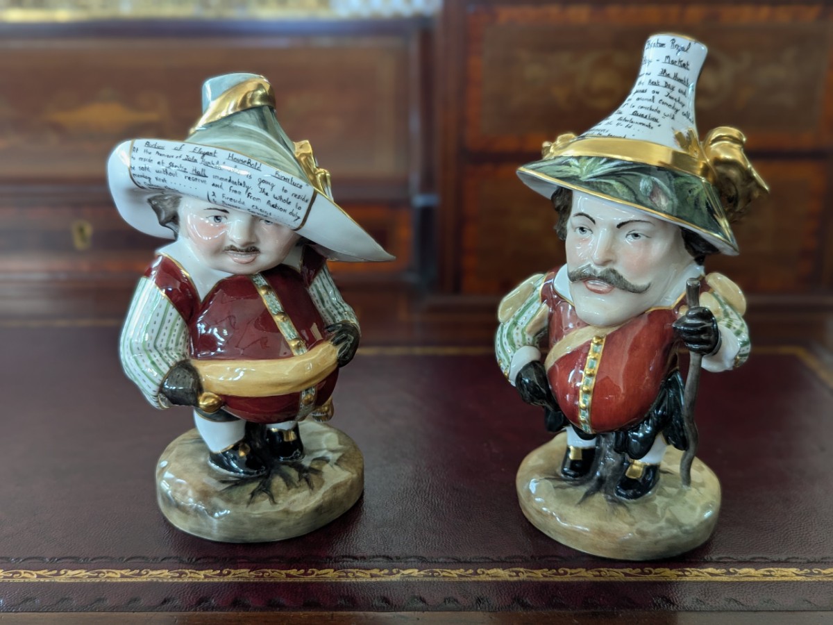 Pair Of Royal Crown Derby Porcelain Mansion House Dwarfs